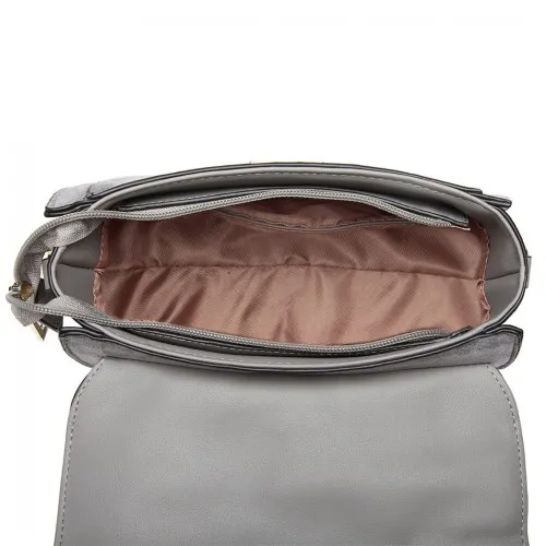 Miss Lulu Matte PU Leather Midi Handbag Cross Body Bag - Grey | Stylish & Versatile Women's Bag