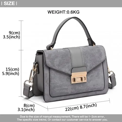 Miss Lulu Matte PU Leather Midi Handbag Cross Body Bag - Grey | Stylish & Versatile Women's Bag