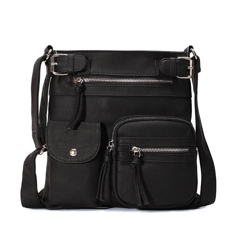 Multi-Pocket Soft PU Crossbody Bag