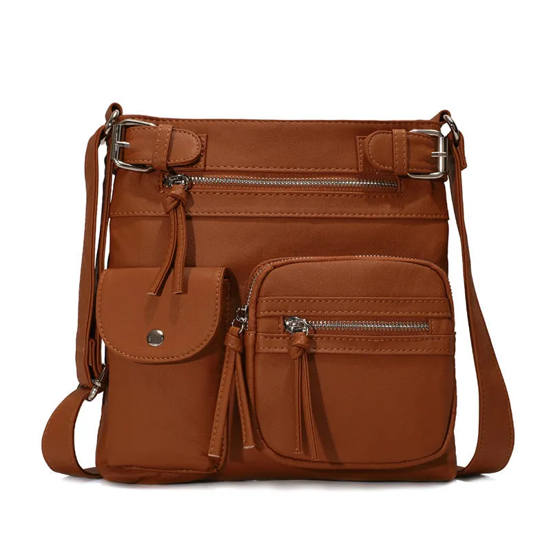 Multi-Pocket Soft PU Crossbody Bag