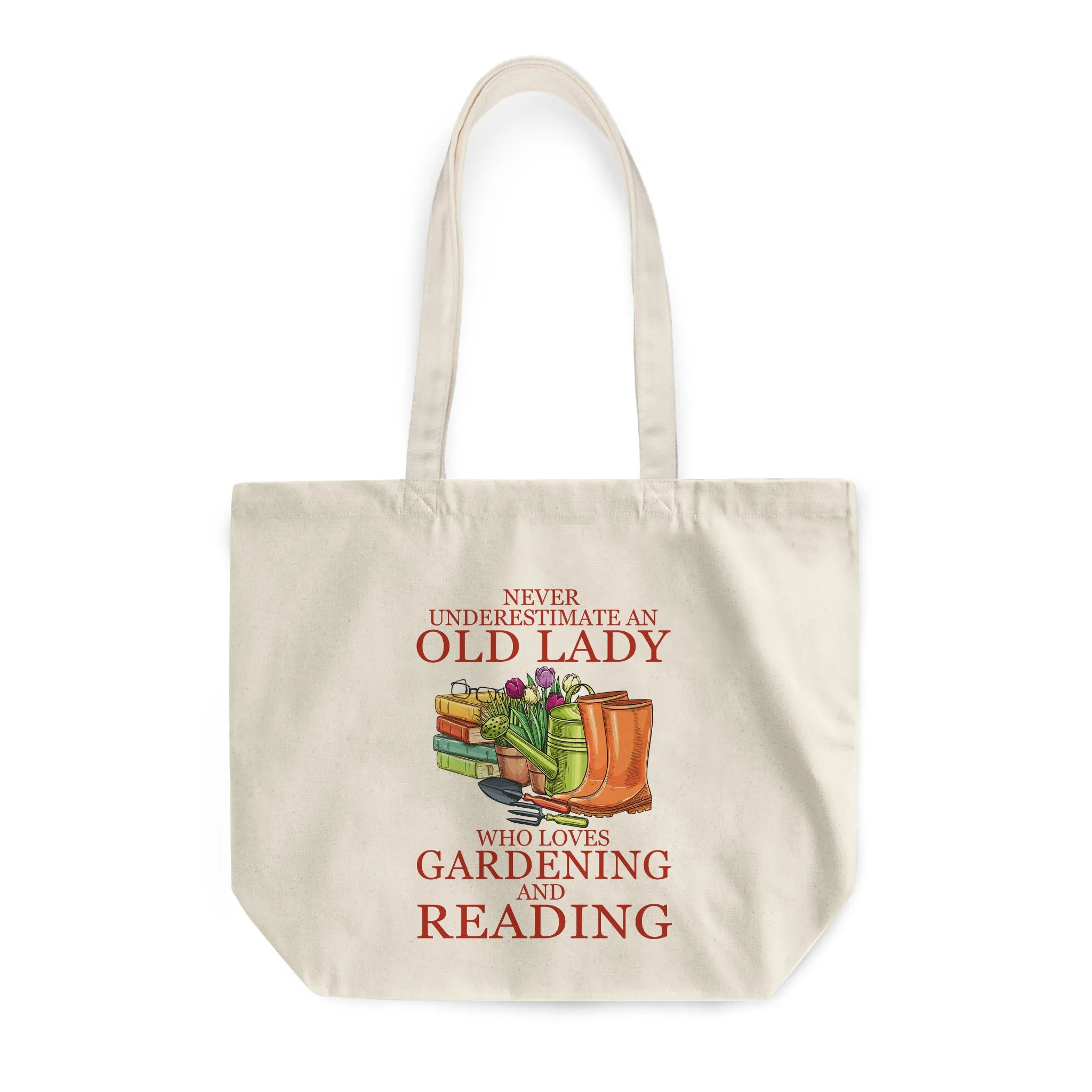 Never Underestimate An Old Lady Who Loves Gardening And Reading Book Lover Gift TBW179