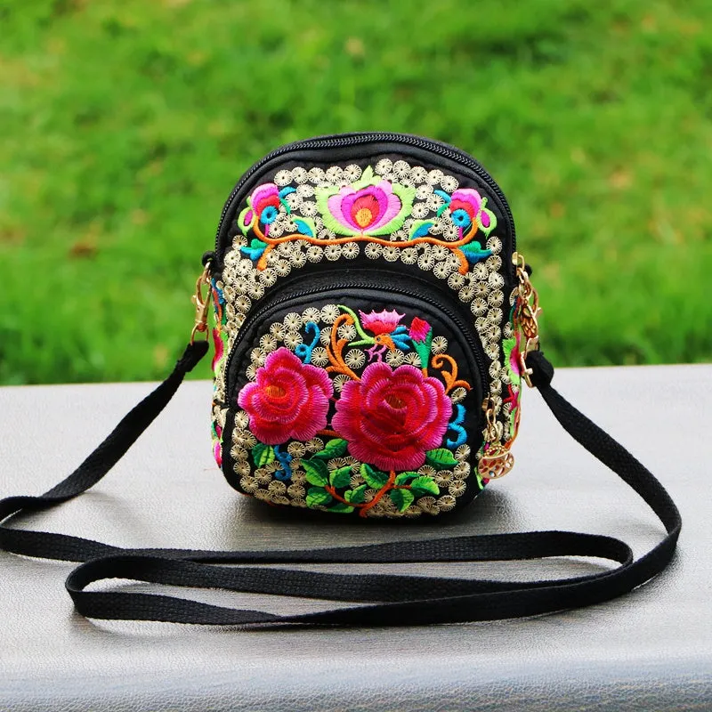 New Ethnic Girl Slung Small Bag Embroidered Canvas Coin Purse Casual Joker Shoulder Phone Bag