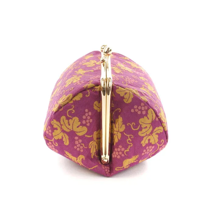 Nishijin-ori Small Pouch - Grape and Mice -, Made in Kyoto, Japan, Cosmetic Pouch, Makeup Pouch, Japanese Gamaguchi Pouch, Travel Toiletry Pouch, Stationery Pouch, Bag organizer, Bag in Bag