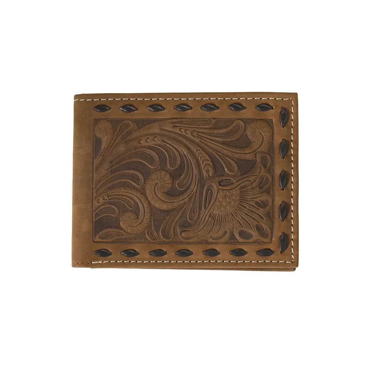 Nocona Floral Embossed Chocolate Buck Lacing Bifold Wallet