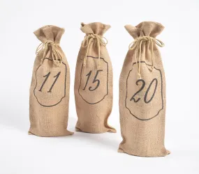 Numeric Drawstring Jute Wine Bags (Set of 3)