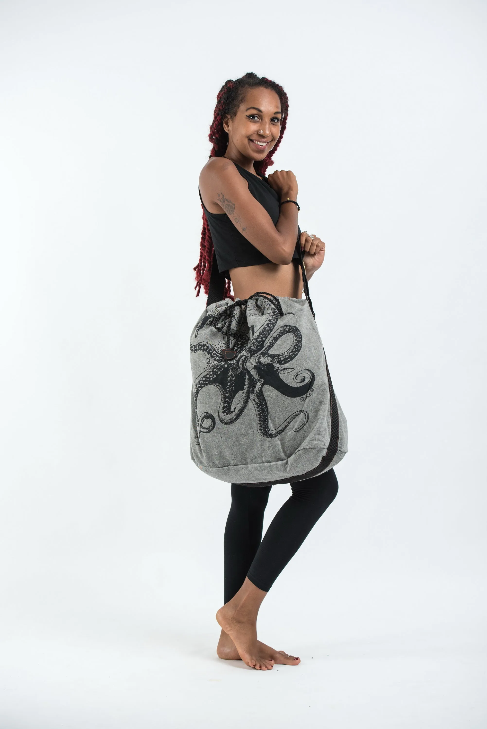 Octopus Oversize Drawstring Shoulder Bag  in Denim Gray