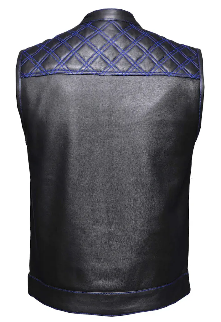 Open Road Men's Upside Leather with Blue Stitched Diamonds Vest