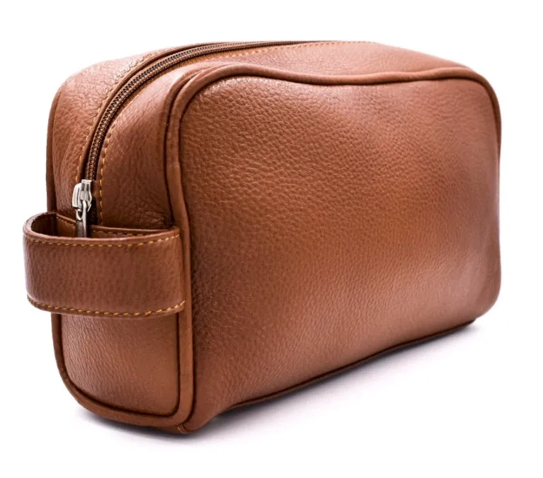 PARKER SADDLE BROWN LEATHER TOILETRY BAG