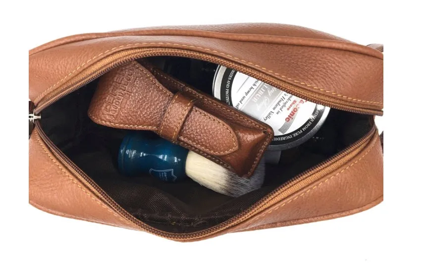 PARKER SADDLE BROWN LEATHER TOILETRY BAG