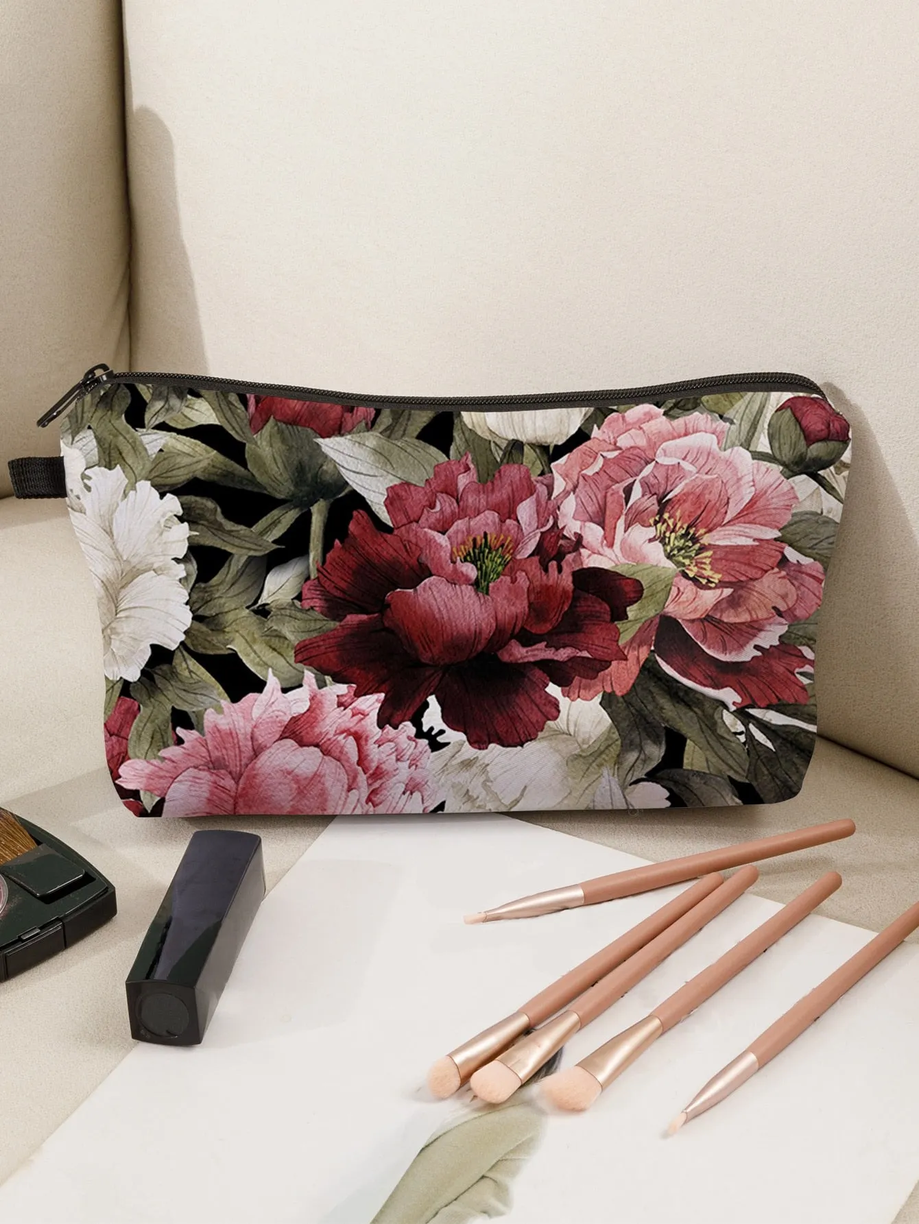 Peony Makeup Bag Cosmetic Organizer Toiletries Bag Makeup Organizer Zip Pouch