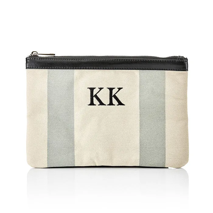 Personalised Striped Canvas Tote Bag & Clutch Bag Set - Grey