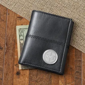 Personalized Men's Black Leather Tri-Fold Wallet