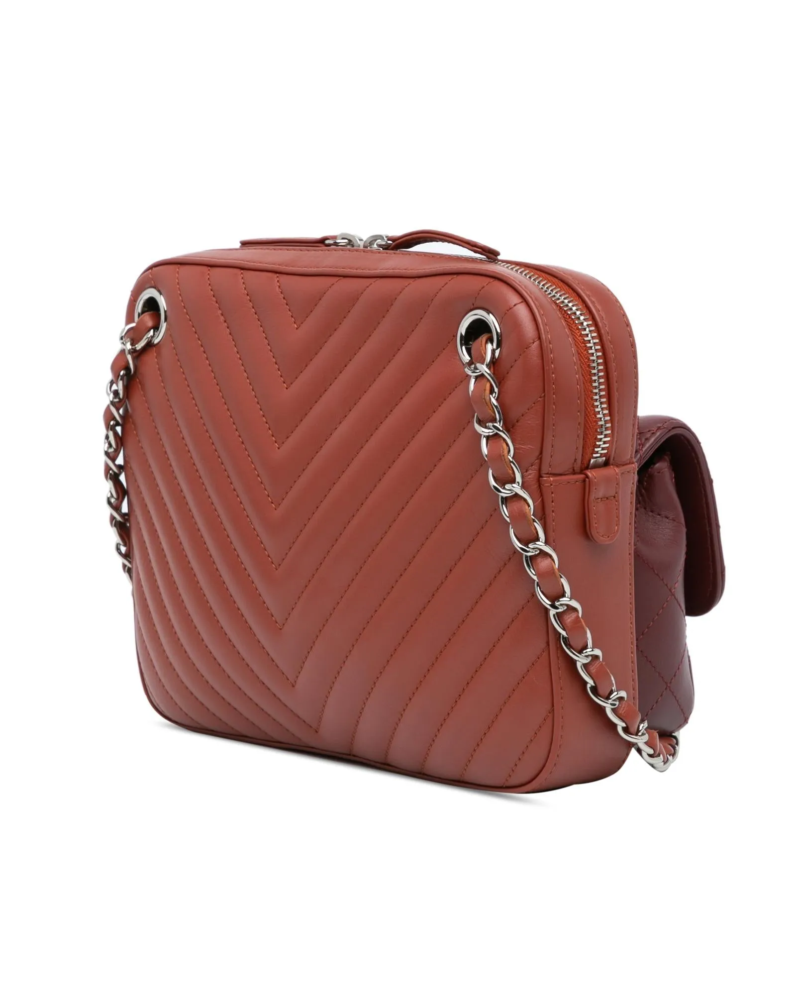 Quilted Calfskin Double Camera Bag with Chain Strap