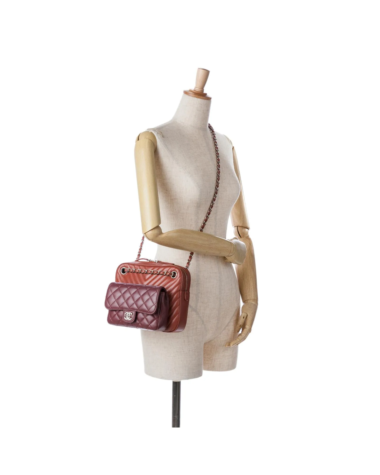 Quilted Calfskin Double Camera Bag with Chain Strap