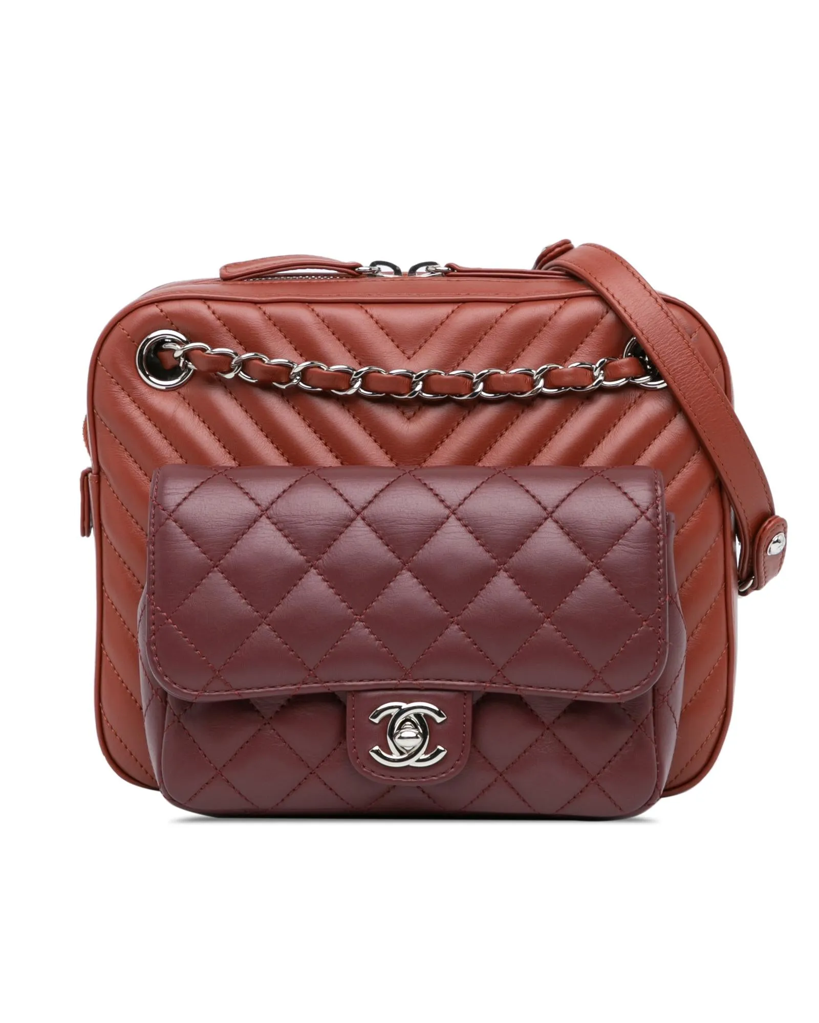 Quilted Calfskin Double Camera Bag with Chain Strap