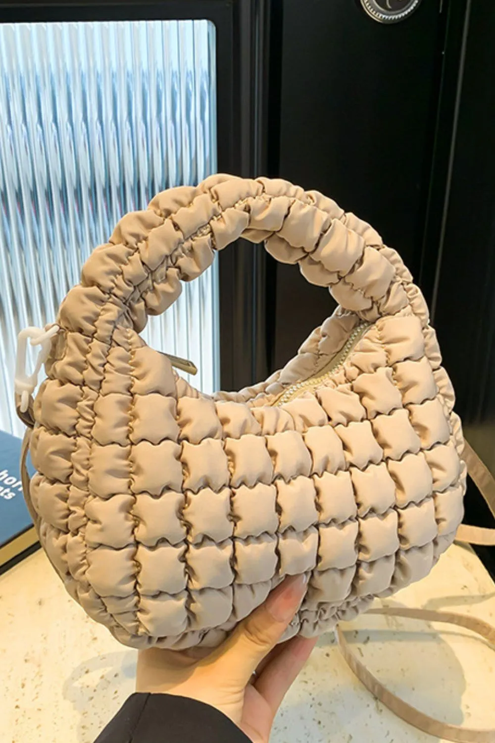 Quilted Puffy Detachable Strap Crossbody Bag