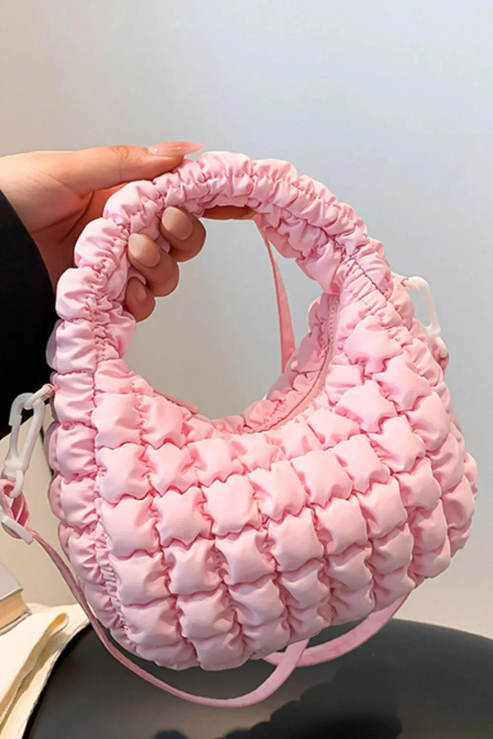 Quilted Puffy Detachable Strap Crossbody Bag