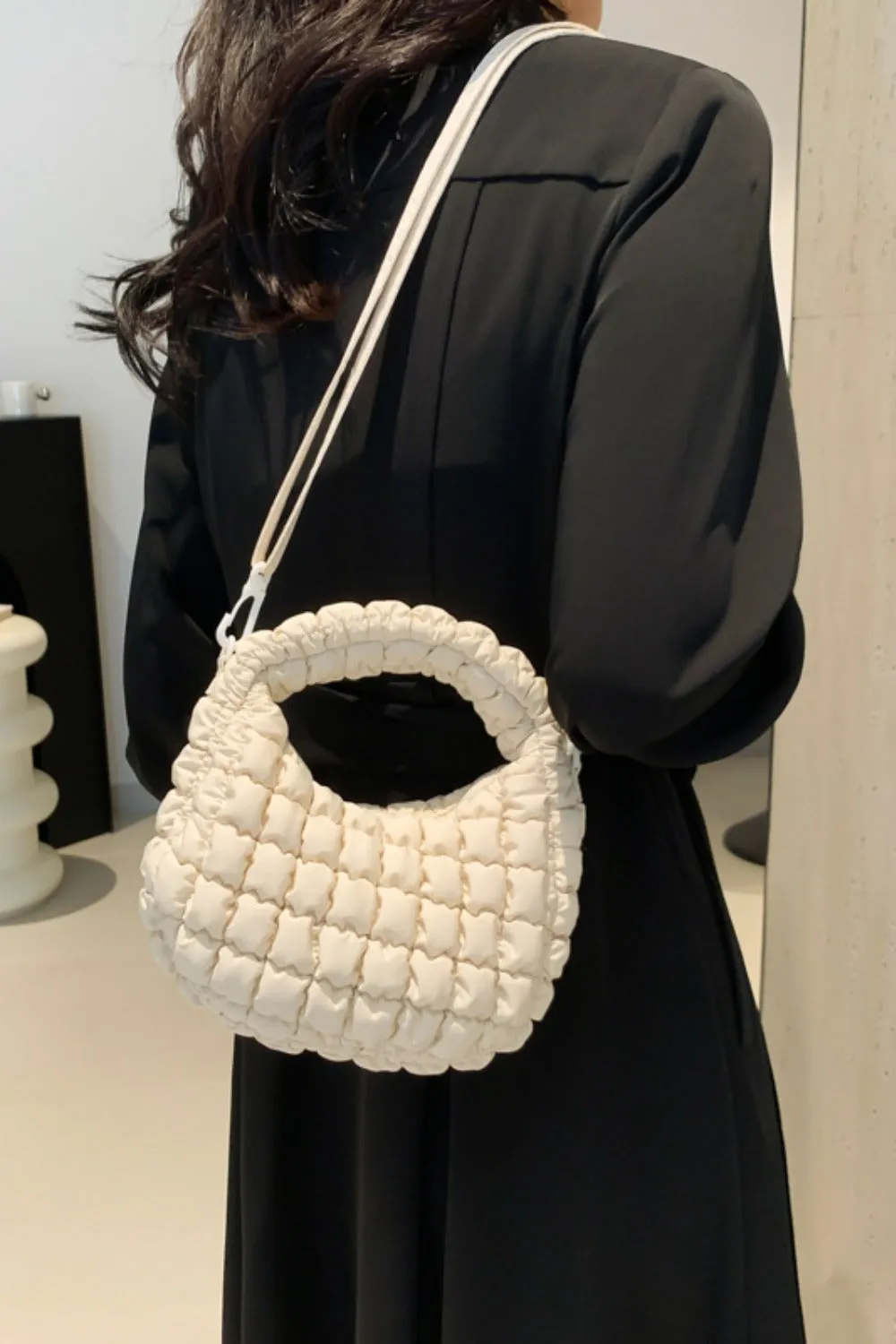 Quilted Puffy Detachable Strap Crossbody Bag