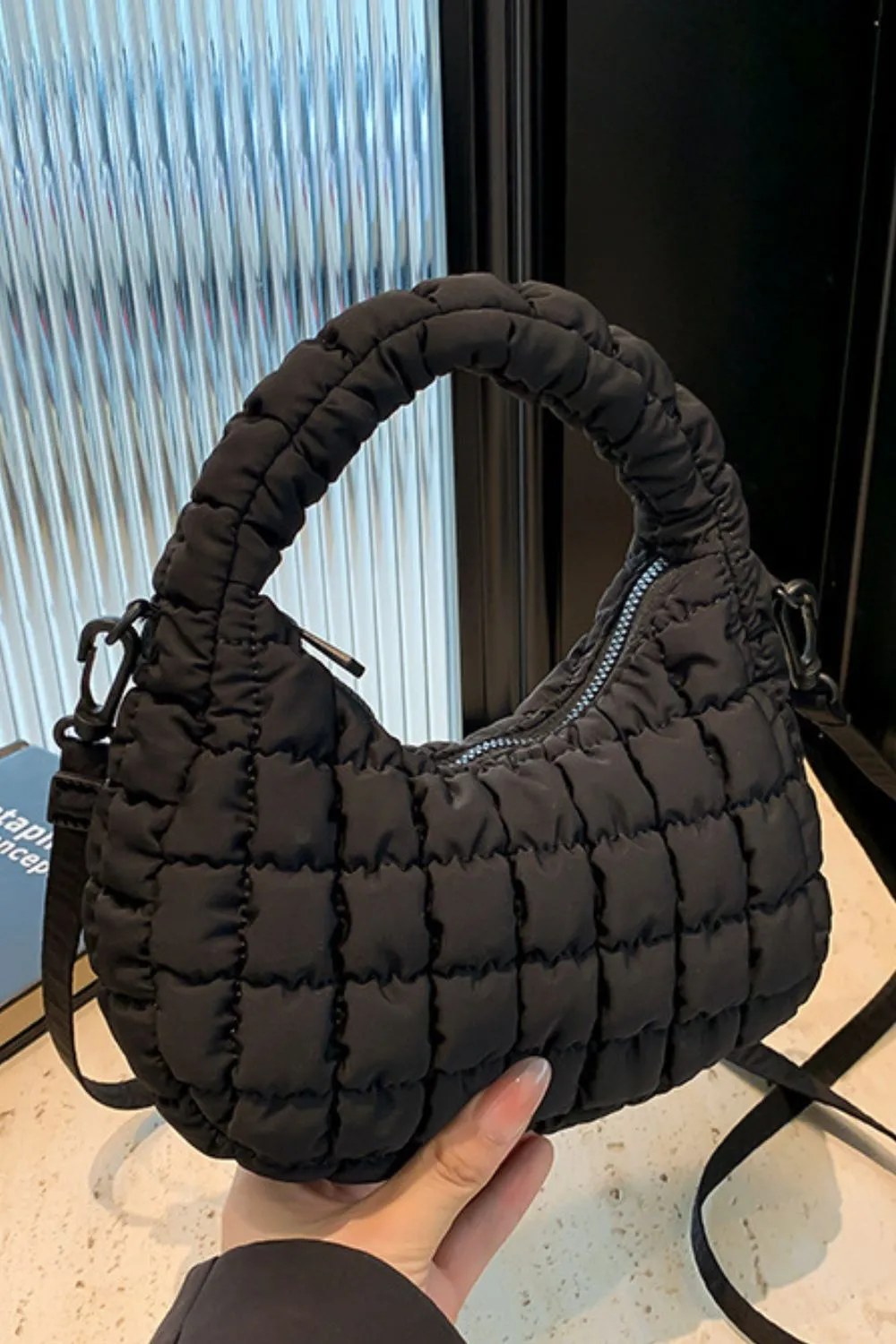 Quilted Puffy Detachable Strap Crossbody Bag