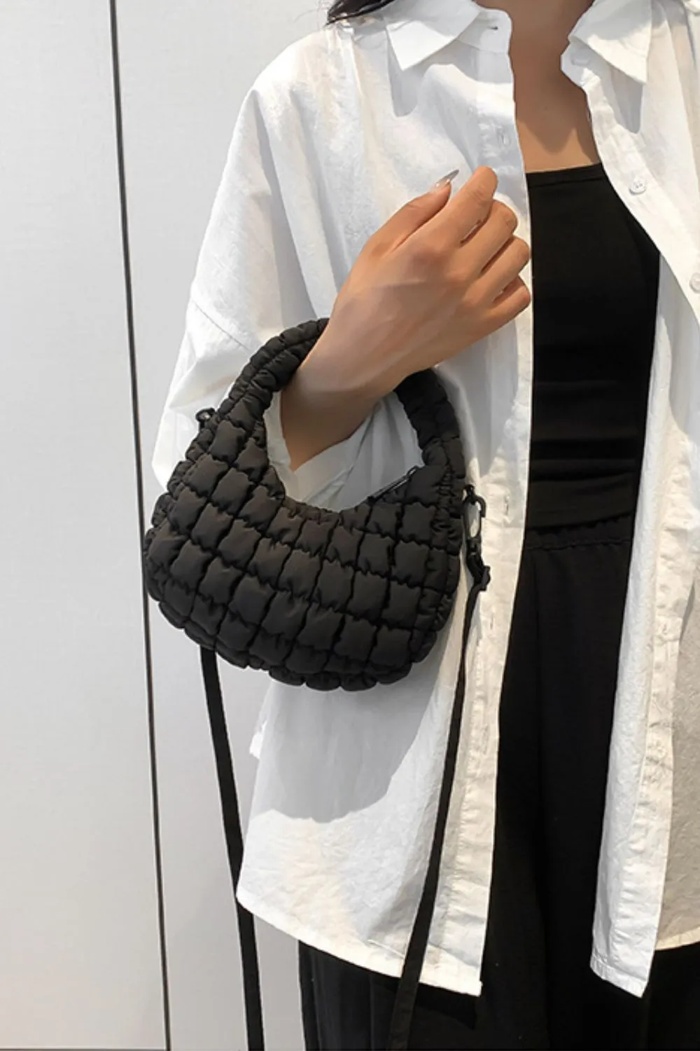 Quilted Puffy Detachable Strap Crossbody Bag