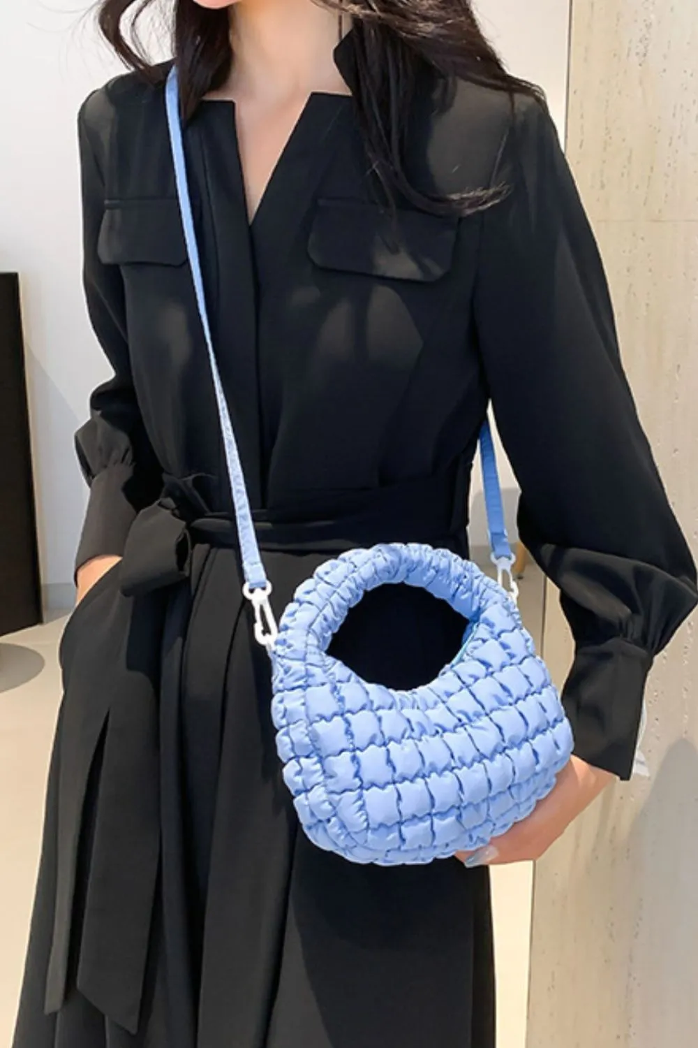 Quilted Puffy Detachable Strap Crossbody Bag