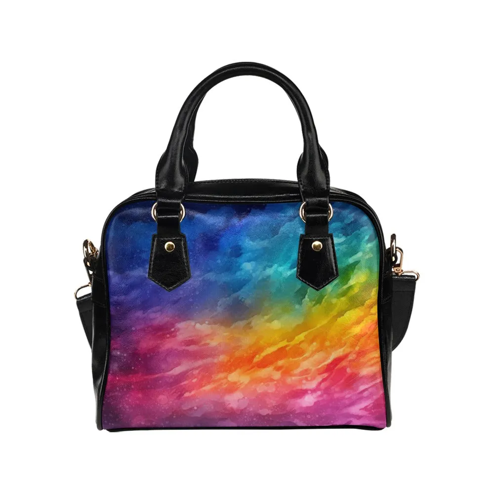 Rainbow Purse, Watercolor Art Stripes Pattern Cute Small Shoulder Zip Bag Vegan Leather Women Designer Handbag Crossbody Ladies