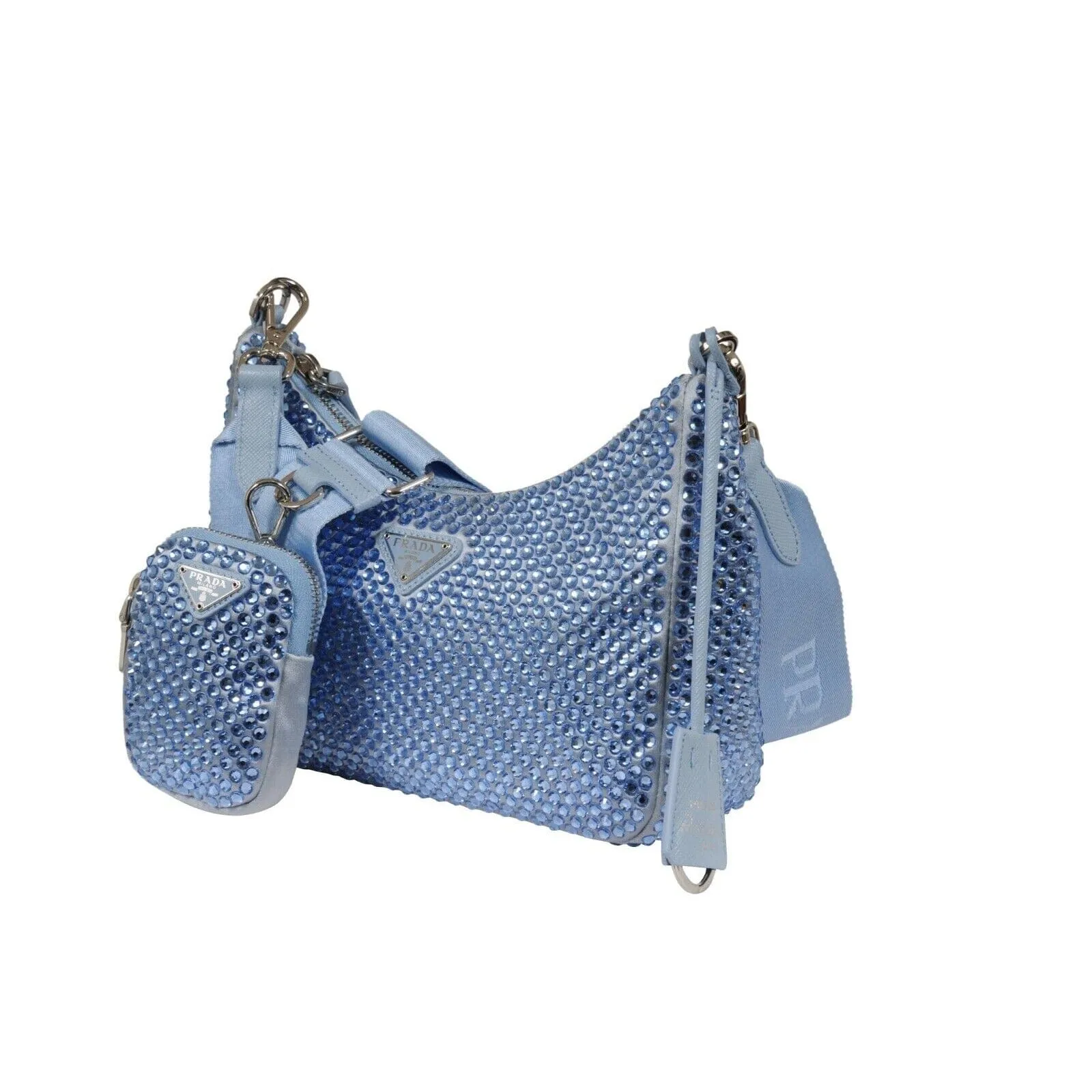 Re-Edition 2005 Satin Light Blue Crystal Mini Cargo Shoulder Crossbody Bag