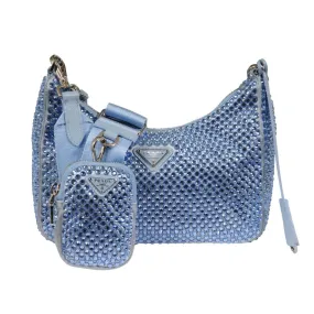 Re-Edition 2005 Satin Light Blue Crystal Mini Cargo Shoulder Crossbody Bag