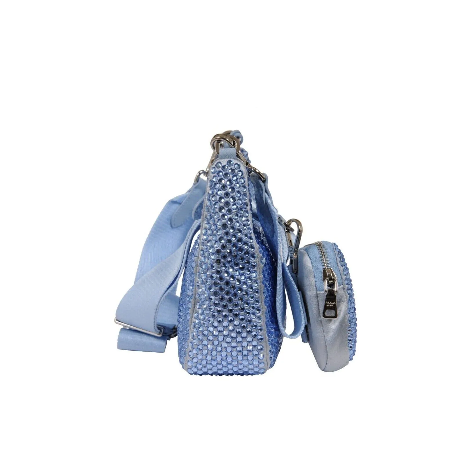 Re-Edition 2005 Satin Light Blue Crystal Mini Cargo Shoulder Crossbody Bag