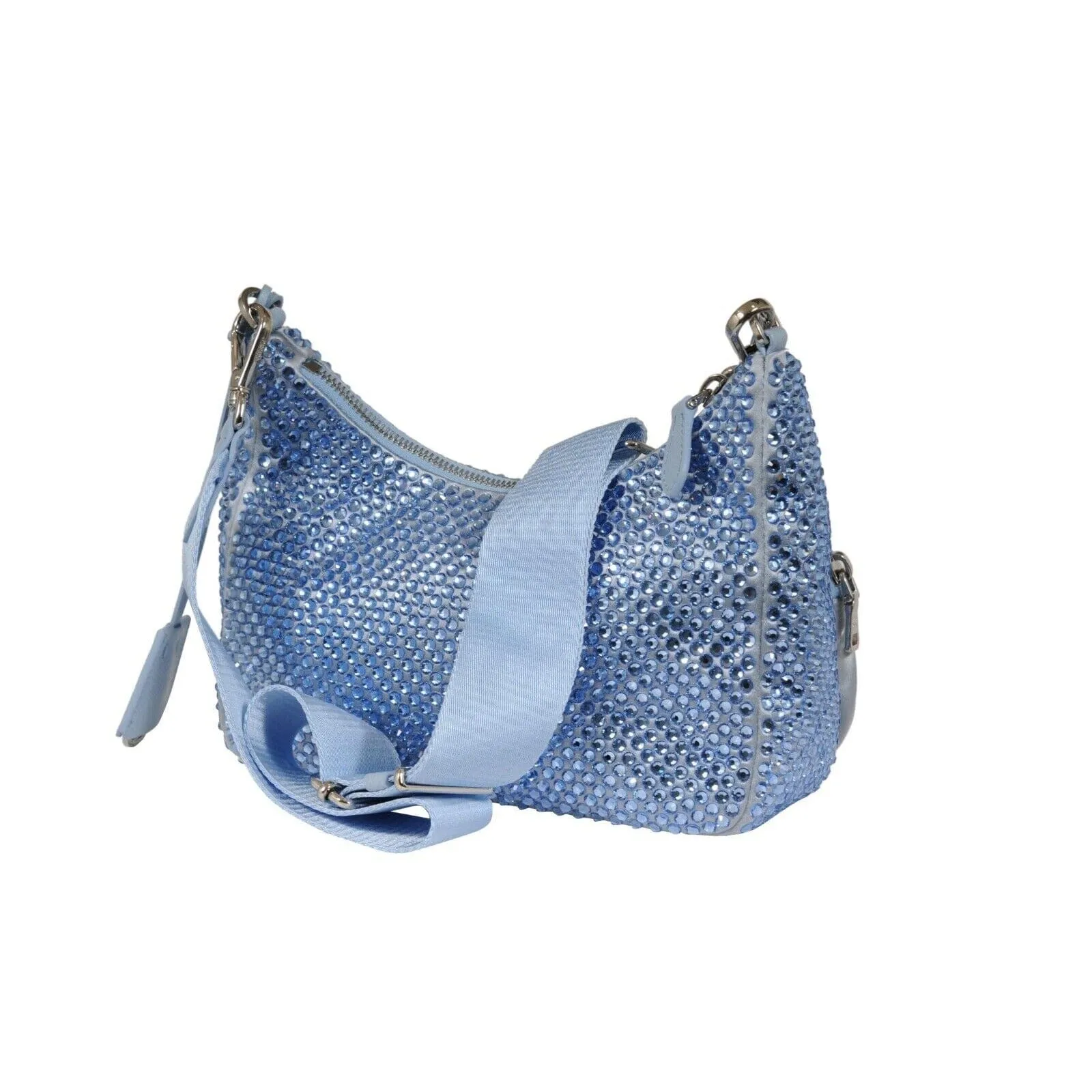 Re-Edition 2005 Satin Light Blue Crystal Mini Cargo Shoulder Crossbody Bag