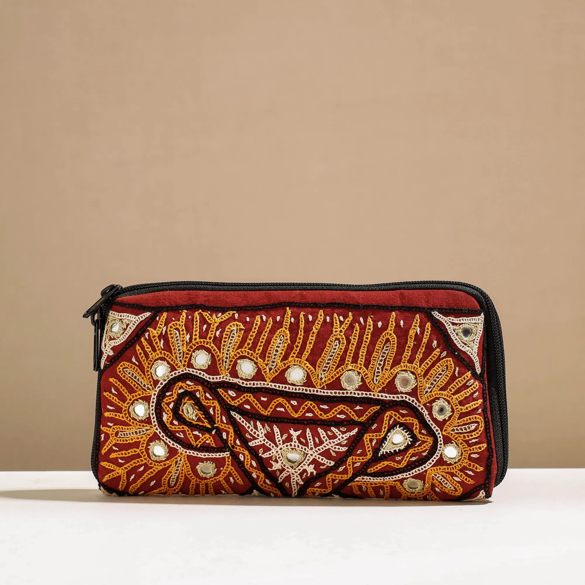 Red - Kala Raksha Rabari Hand Embroidery Toiletry Pouch