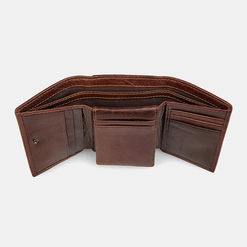 RFID Blocking Genuine Leather Card Holder Vintage Short 7-Card Slots Tri-fold Wallet For Men