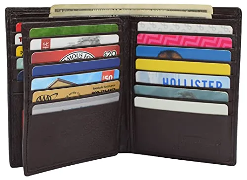 RFID Blocking Men's Bifold Hipster Center Flap Large Capacity Genuine Leather Wallet