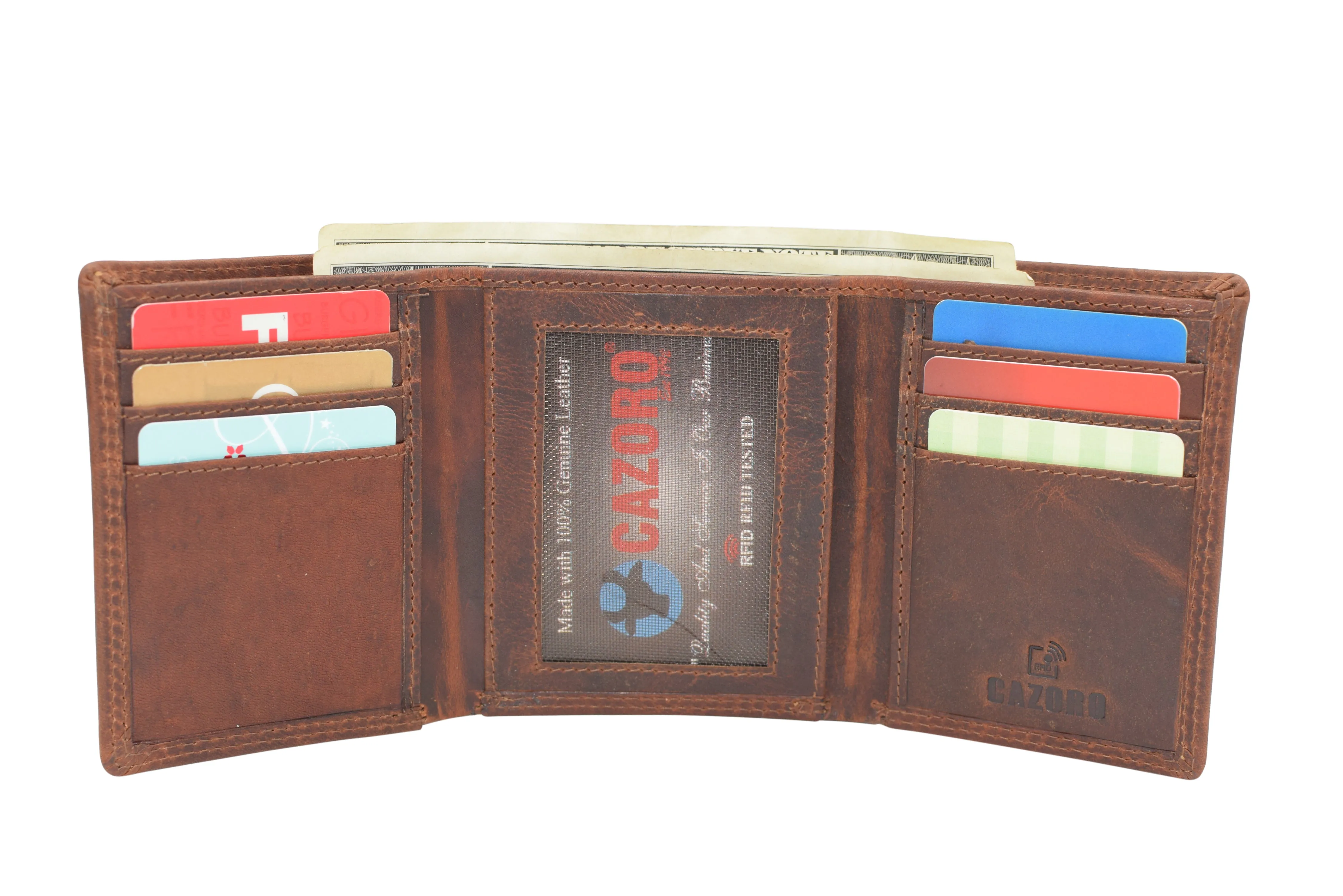 RFID920055RHBD CAZORO Wallets for Men RFID Blocking Slim Trifold Vintage Leather Men's Wallet with Box