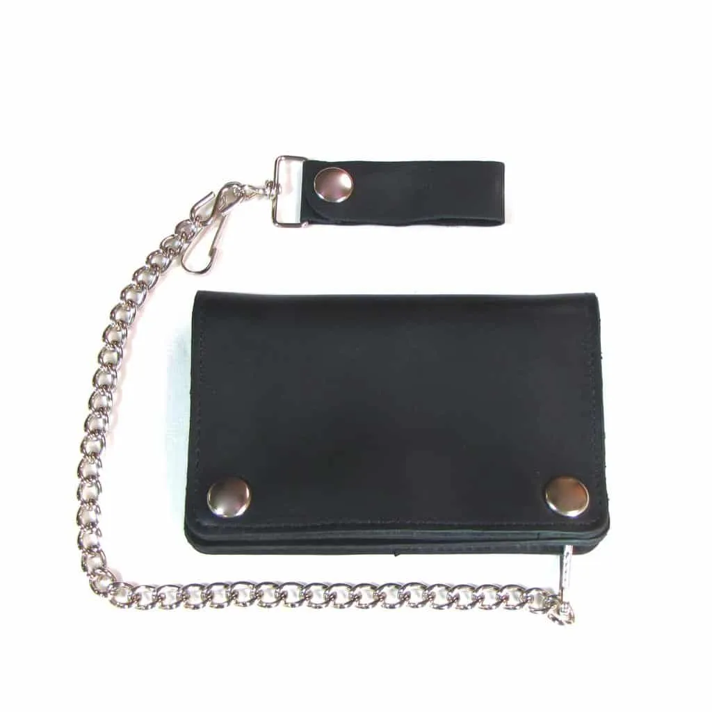 Short Bi-Fold Leather Wallet w/ Chain