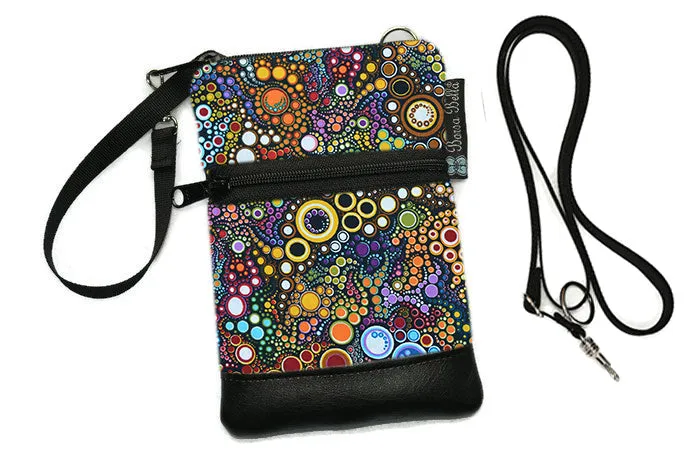 Short Zip Phone Bag - Wristlet Converts to Cross Body Purse - Happy Fabric