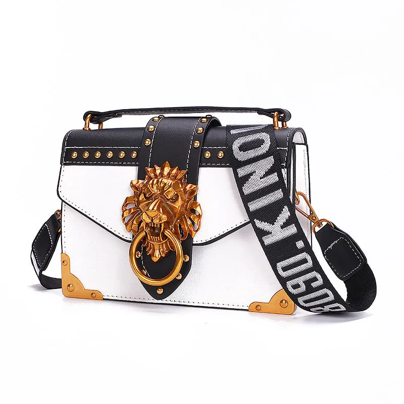 Shoulder Bag Fashion Metal Lion Head Square Pack Crossbody Package