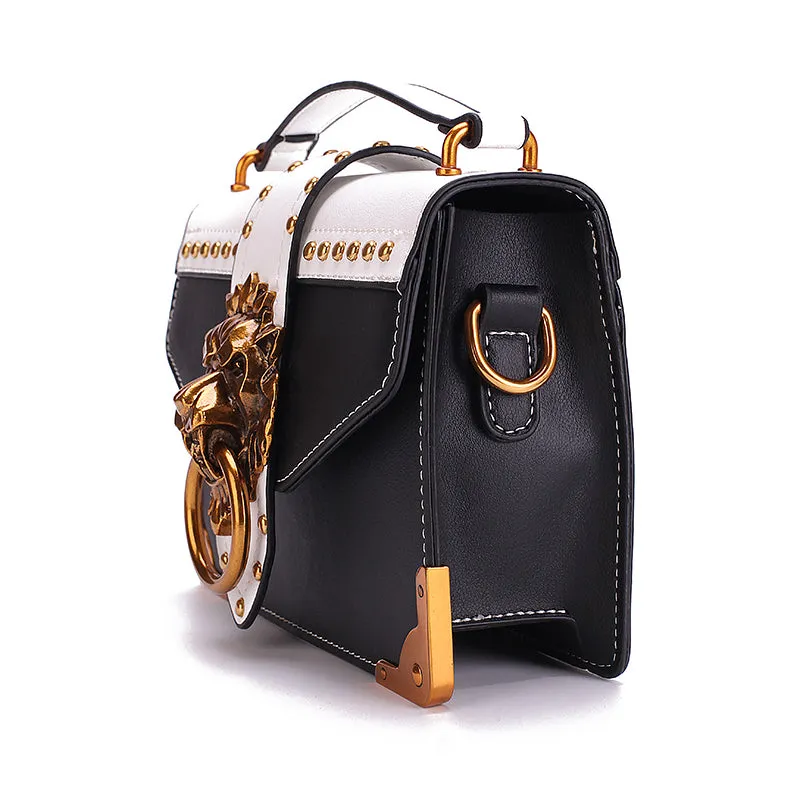 Shoulder Bag Fashion Metal Lion Head Square Pack Crossbody Package