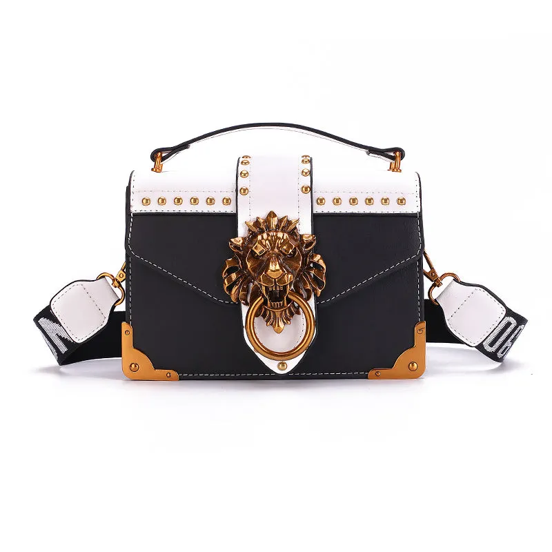 Shoulder Bag Fashion Metal Lion Head Square Pack Crossbody Package