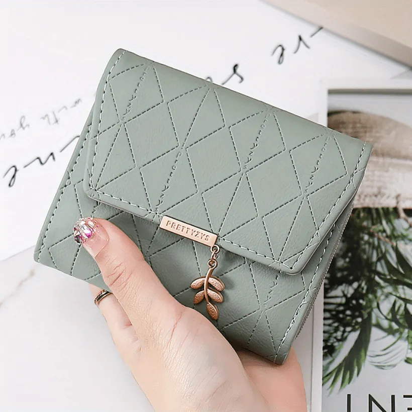 Simple Argyle Pattern Short Wallet, Solid Color Clutch Purse, Women's Classic Credit Card Holder