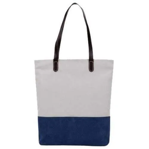 Simple Canvas and Color Splicing Design Shoulder Bag For Women - Deep Blue