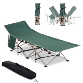 Single Person Camping Folding Cot Outdoor Patio Portable Military Sleeping Bed Travel Guest Leisure Fishing with Carry Bag, Green