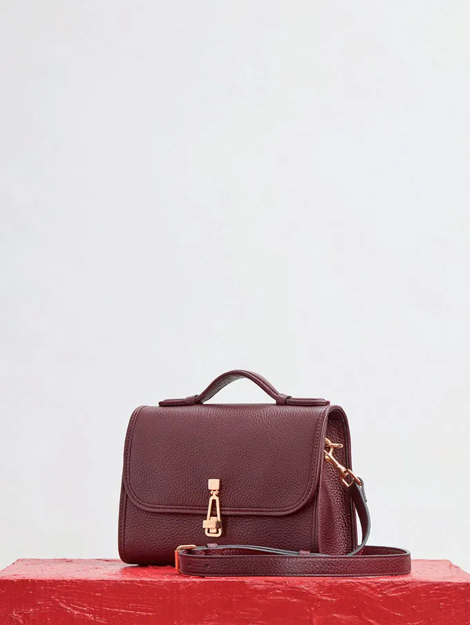 Small Leonora Flap Bag in Bordeaux Textured Leather