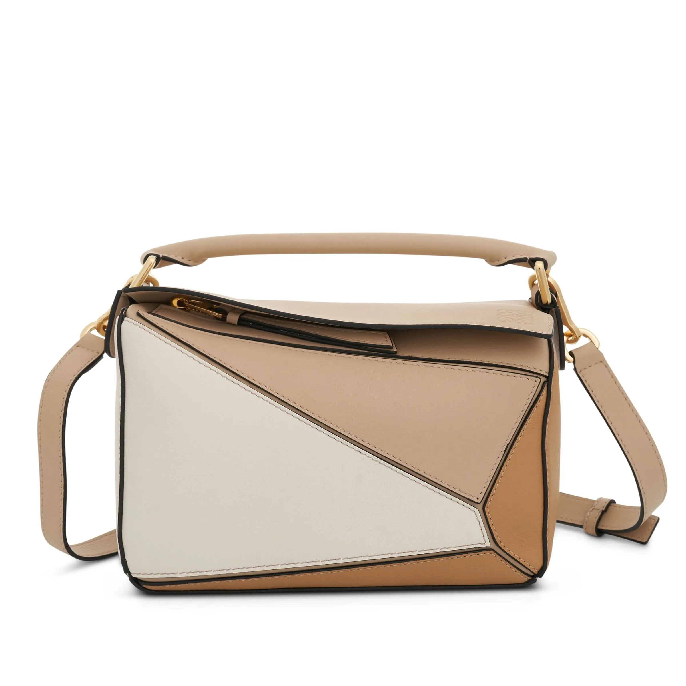 Small Puzzle Bag in Classic Calfskin in Dusty Beige/Soft White