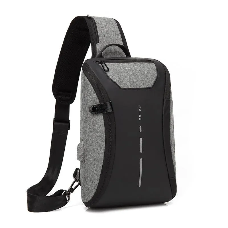 Smart WaterProof Sports Shoulder Bag With USB Port-Black