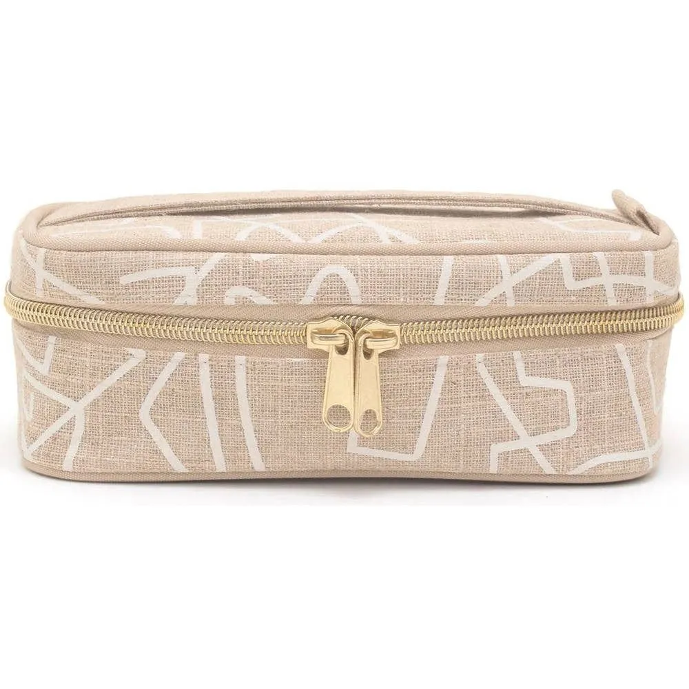 SoYoung Petite Raw Linen Makeup Bag Beauty Poche - Abstract Lines