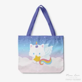 Star Pegasus White Cat Canvas Zipper Tote Bag