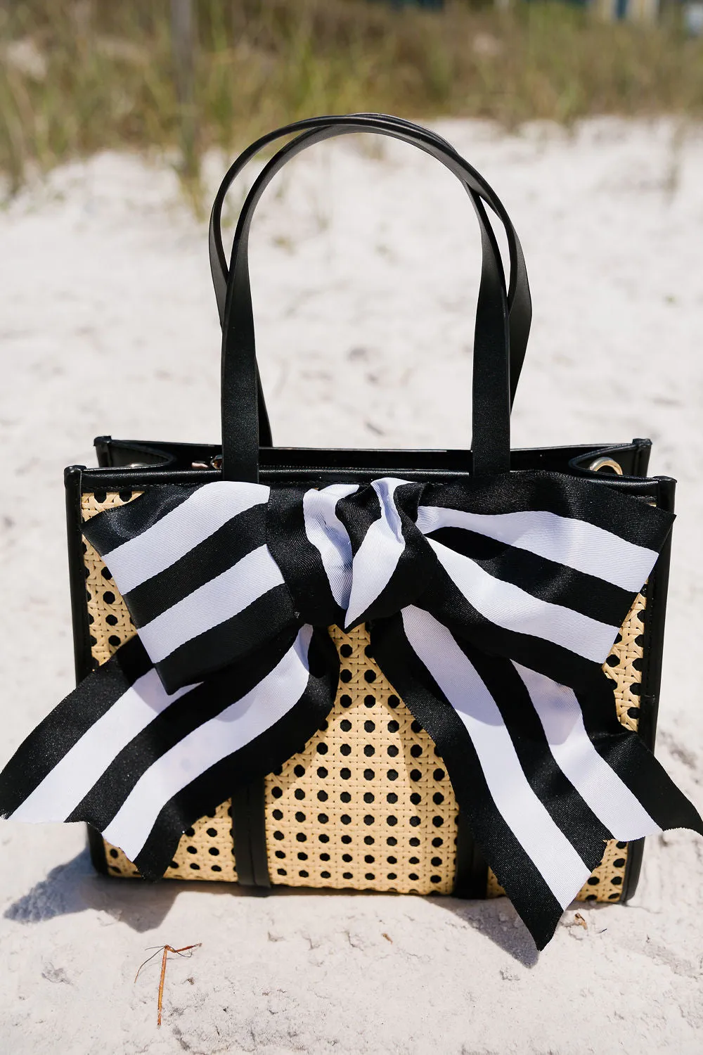 STRIPED BOW TOTE BAG