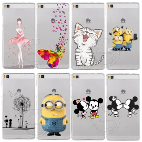 Super Cute Minions Cat Mickey & Minnie Kiss Hard Plastic Case Cover For Huawei Ascend P6 P7 P8 P8 Lite Mini P9 P9 Lite P10 Plus