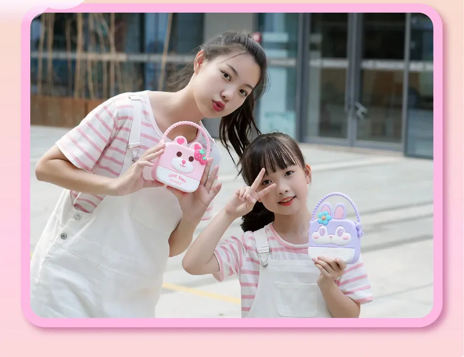 Sweet and Stylish: Strawberry Bear/Flower Bunny Square Silicone Sling Bag for Girls